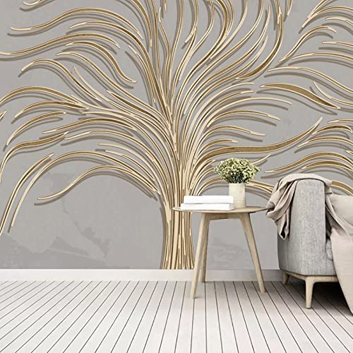 Tree Wall Mural Golden Lines Peel and Stick Self-Adhesive Wallpaper Removable Large Sticker Abstract Art Wall Decor Print Picture Image 98x69 Inch
