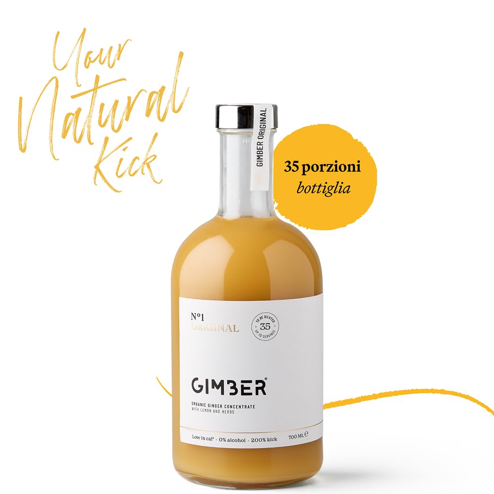 Concentrato di zenzero biologico Gimber, 100% naturale e vegano | N°1 3x700ml Original | Concentrato di zenzero biologico, bevanda allo zenzero analcolica con timo limone, concentrato vegano