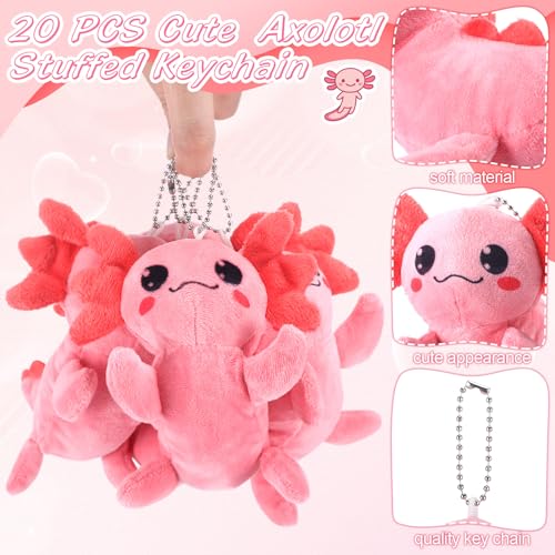 Image of WinnerWhy 20 Pcs Axolotl Plush Small Axolotl Stuffed Keychains Ornament Bulk Galentines Gifts for Birthday Party Supplies(Pink)