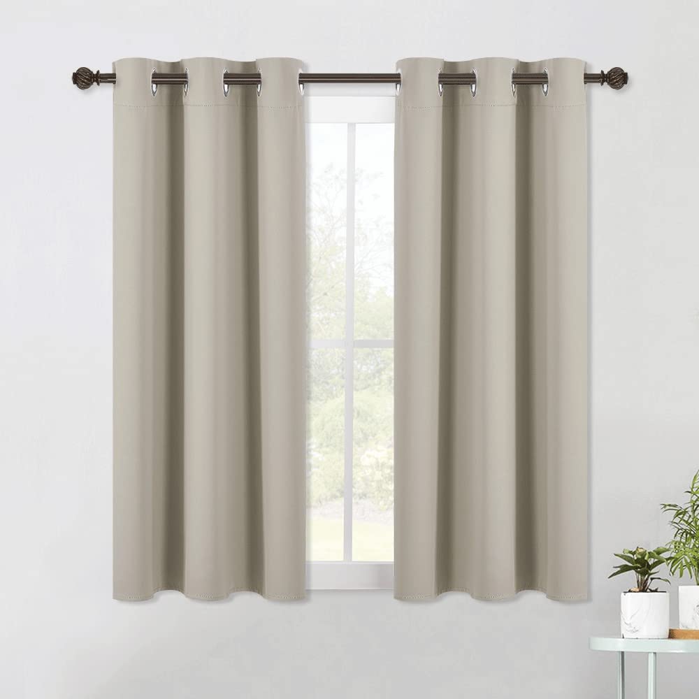 NICETOWN Modern Blackout Curtains Noise Reducing, Thermal Insulated and Privacy Room Darkening Drape Panels for Boy's Guest Room Door Small Short Window (Natural, 2 Panels, W42 x L54 -Inch)
