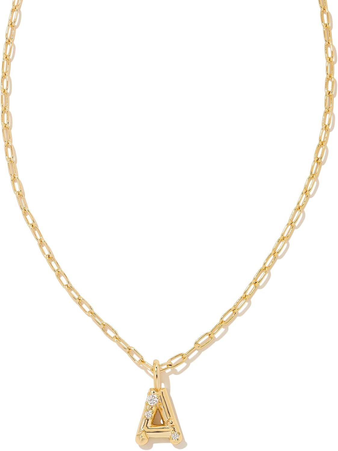 Kendra Scott Crystal Letter Initial Pendant Necklace - Gold Plated Brass, CZ Sparkle, 16in Chain + Extender for Women