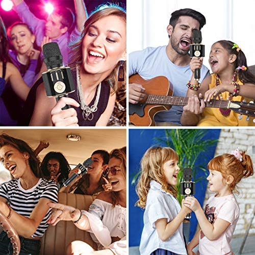 Karaoke Wireless Microphone Bluetooth, ERAY 5 in 1 Handheld Sing & Recording Portable KTV Player Home KTV Music Machine System Compatible with iOS, Android, Laptop, PC (Black)