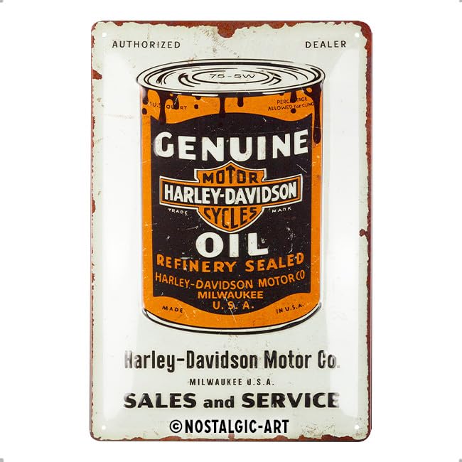 Nostalgic-Art Plaque rétro, 20 x 30 cm, Harley-Davidson – Genuine Oil Can – Idée de cadeau pour motards, en métal, design vintage