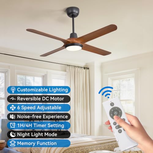 50 Inch Ceiling Fans with Lights,Ceiling Fan with Light and Remote Control Smart Ceiling Fan,Noiseless Reversible DC Motor,Plastic(PC) Wood Grain Paint 4 Blade Ceiling Fans,6-Speed 3 CCT,Ceiling Fan by aneneton - Used condition - Image 4