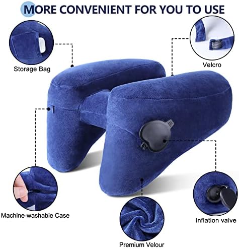 Neck Pillow Inflatable Travel Pillow Comfortably Supports The Head, Neck and Chin, with Hat, Portable Drawstring Bag, 3D Eye Mask and Earplugs (Blue)