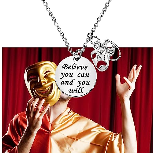 Image of BAUNA Actor Gifts for Theatre Tragedy Comedy Mask Thespian Mask Charm Bracelet Musical Theatre Gift for Actor Acting Director Theater with Inspirational Quote