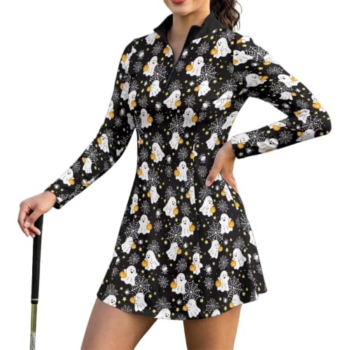 TSOVTHRID Halloween Ghost Womens Tennis Dress with Shorts Pockets 2Pcs