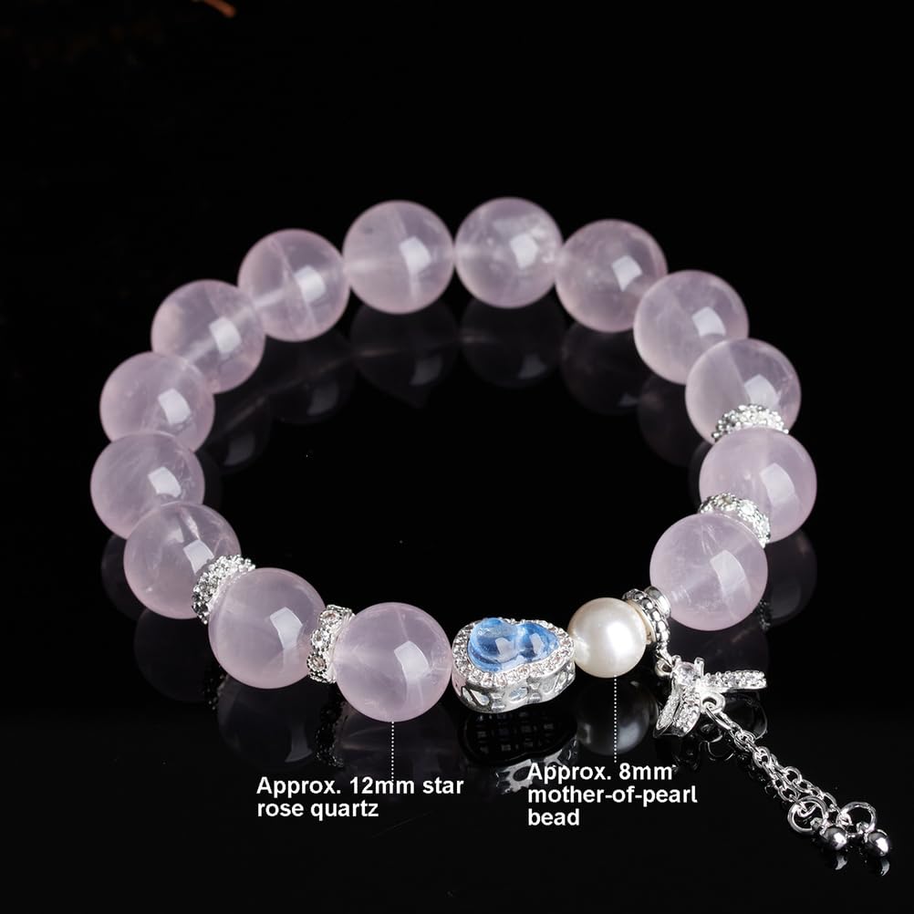 Pulsera de Piedra de Cuarzo Rosa Natural, Brazalete elástico con Cuentas de Feng Shui de la Suerte, Regalo de joyería de Aniversario de cumpleaños del día de la Madre para Mujeres