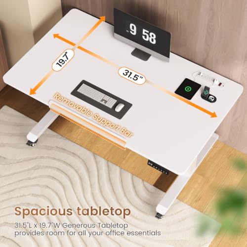 Image of SEDETA 31.5 Inches Foldable Electric Standing Desk, 180 Tiltable Mobile Rising Computer Desk Height Adjustable with Wheels for Drawing /Writing /Gaming /Study /Home Office /Small Space, White