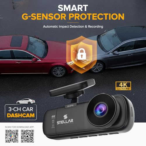 Image of Stellar Drive SD-X4 Fusion 4K Ultra HD 3-Channel Car Dash Cam | Front + Rear + Cabin Recording | GPS Tracking | Built-in 5G WiFi | G-Sensor | Loop Recording | Free App Control