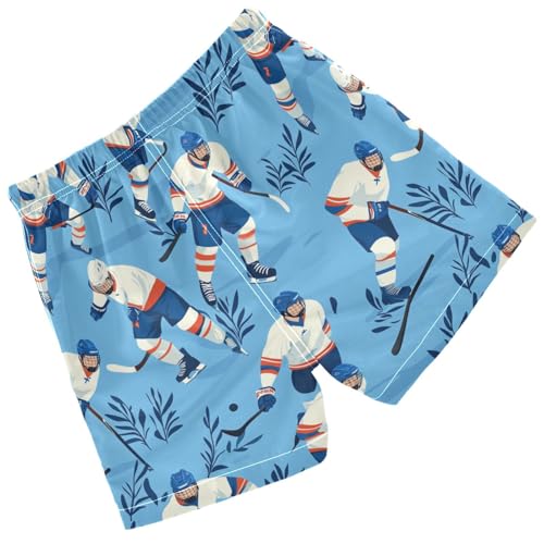Pigsaly Boys Swim Trunks Hockey Player Leaf Blue Boys Board Shorts Swimsuit Swimwear Summer Bathing Suit S2