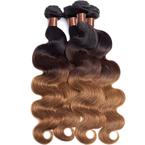 BLACKMOON HAIR Brazilian Virgin Ombre Hair Body Wave Hair Weave 4 Bundles Unprocessed Virgin Human Hair Extensions T1B/4/30 Mixed Length 20 20 20 20 Inch