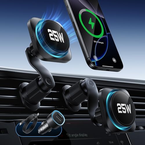 ESR OmniLock Qi2.2認証 25W充電 magsafe 車載ホルダー【冷却機能付き CryoBoost搭載】2025新登場 高速充電 改良クリップ 損傷防止ロック スマホホルダー 車 スマホ冷却 360°回転可能 自由調節 車載スマホホルダー 高級合金素材 安定性拔群 マグネット iPhone Air 17 Pro Max 16 15 14 13 12対応