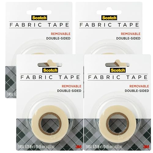 Image of Scotch Removable Fabric Tape, 3 /4 in x 180 in (15 ft), 4 Rolls - Double-Sided Hemming and Fabric Repair Tape for Clothes, Crafts, Costumes, and Decor, No-Sew, Reusable, Removable and Fabric-Safe