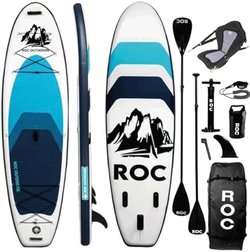 Roc Inflatable Stand Up Paddle Board 10' 6" with Premium SUP Paddle Board Accessories, Wide Stable Design, Non-Slip Comfort Deck for Youth & Adults (Royal W/Kayak Seat)