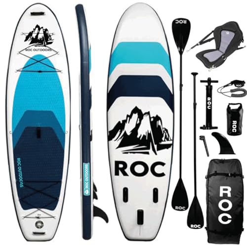 Roc Inflatable Stand Up Paddle Board 10' 6" with Premium SUP Paddle Board Accessories, Wide Stable Design, Non-Slip Comfort Deck for Youth & Adults (Royal W/Kayak Seat)