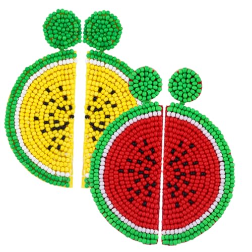 HORIALENCE 2組 ビーズフルーツイヤリング 夏用ダングル西瓜ピアス レディースファッションアクセサリー カップルにも適用 エレガントで軽量