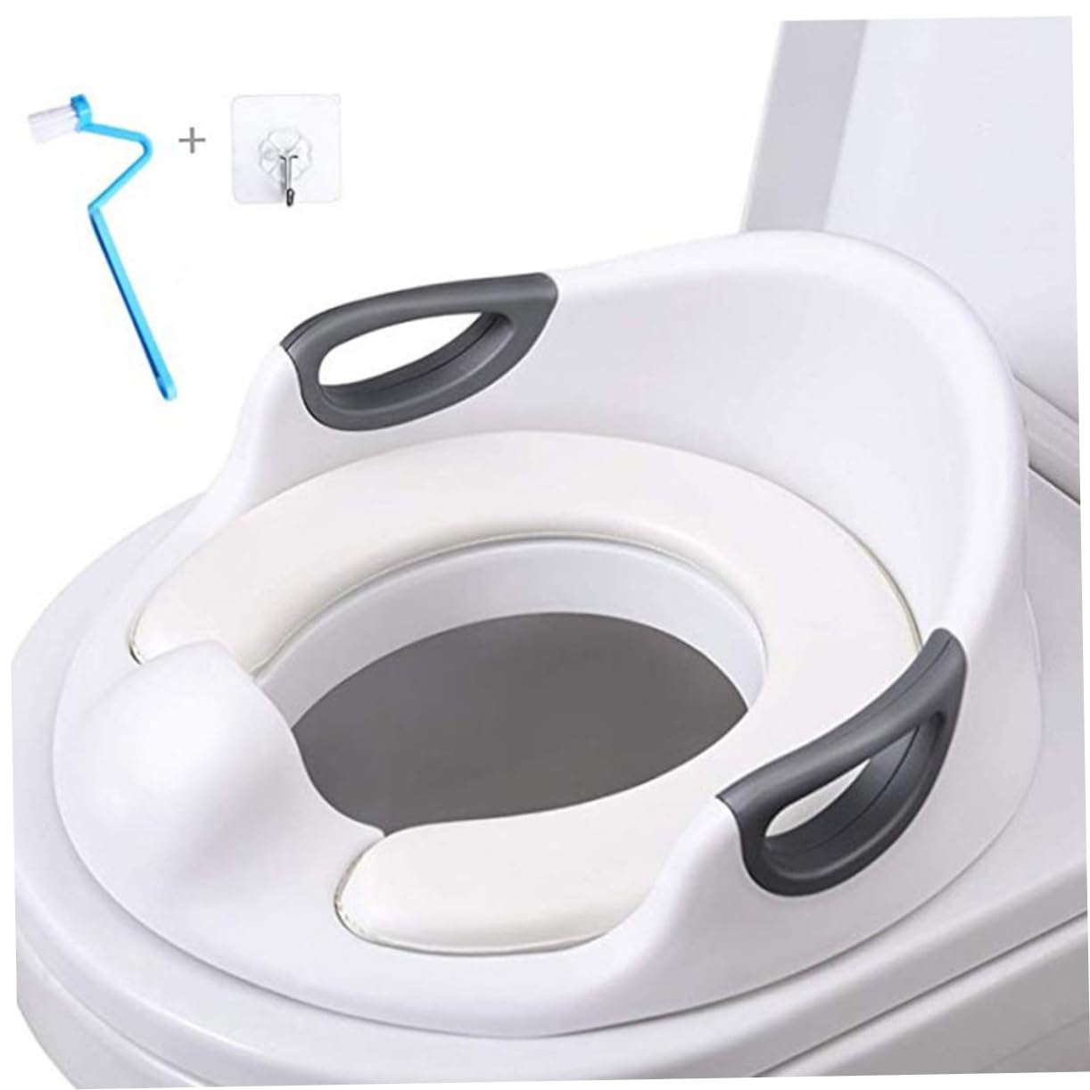 UPKOCH Siège Apprentissage Propreté Pour Garçon Fille Réducteur De Toilettes Pour Garçon Fille Ans Avec Double Barre Appui Et Barrière Anti-fuites Blanc
