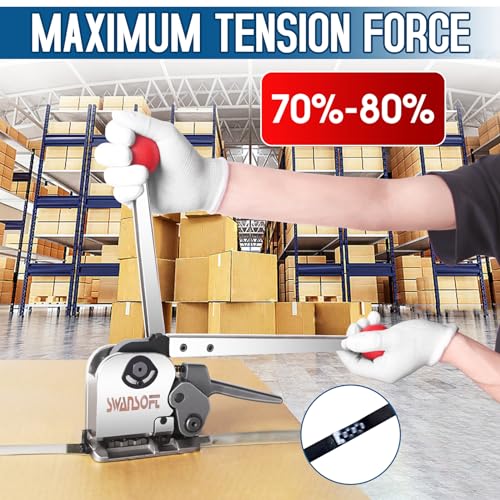 Image of SWANSOFT Steel Banding Strapping Kit Metal Steel Banding Tool Packing | Stainless Manual Packaging Banding Strapping Machine for Width 1 /2 inch 5 /8 inch 3 /4 inch Sealless Combination Tools (No Need Buckle)