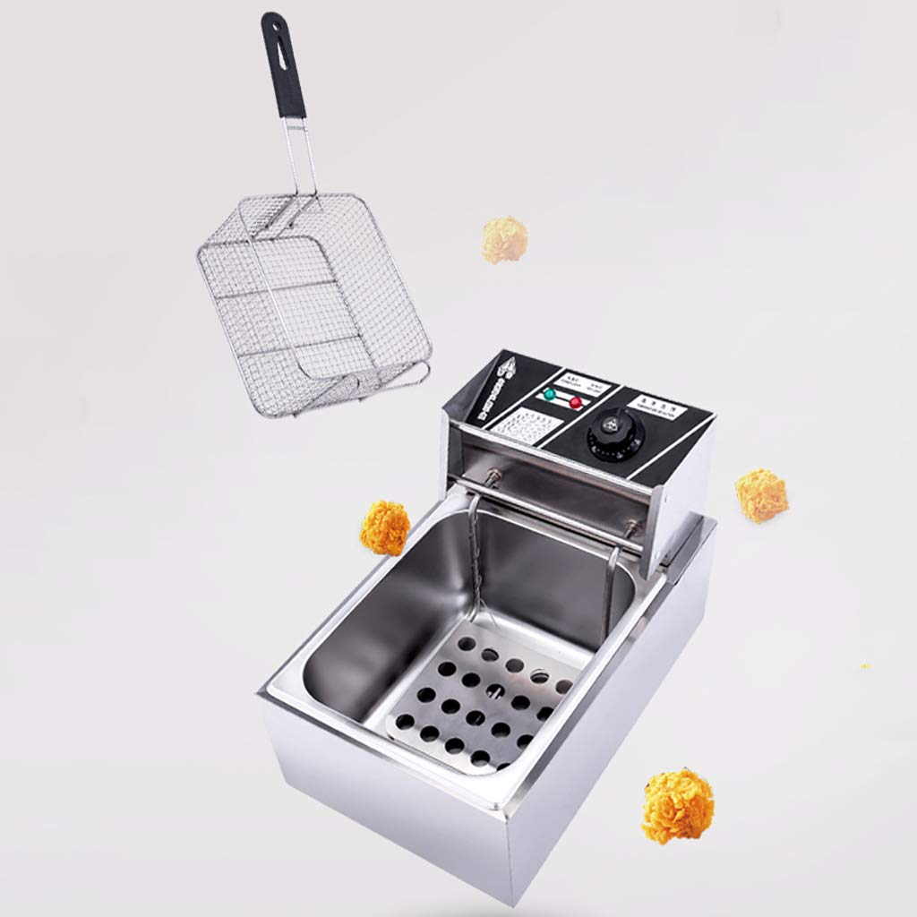 Freidora eléctrica Comercial de 10 l, de Acero Inoxidable, de una Sola Cesta, para Uso Industrial, para Restaurante, para freír Patatas Fritas caseras, Pollo y Patatas Fritas en la