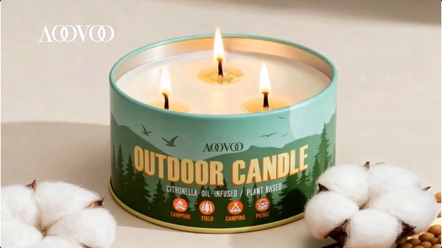 Image of AOOVOO Citronella Candles Outdoor - 3 Wick 12oz Large Camping Candle, Soy Wax Non Toxic, Strong Citronella Scented Candle for Patio Backyard Garden Picnic