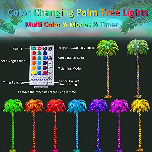 6Ft Colorful Lighted Palm Trees, Multi Color Artificial Palm Tree Lights With Remote, Light Up Tropical Palm Trees For Indoor, Outdoor, Hawaiian, Jungle, Luau Party, Tiki Bar, Pool, Beach, Patio Decor #TOP1