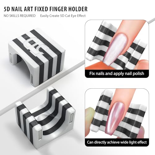 5D Nail Magnet Tool Only (No Ball Magnet) - Cat Eye Magnet with Non-Slip Finger Stand, U-Shaped Strong Magnetic Tool for Beginners, DIY Home Salon Manicure Set (HJ-NAT278-WB) — view 3