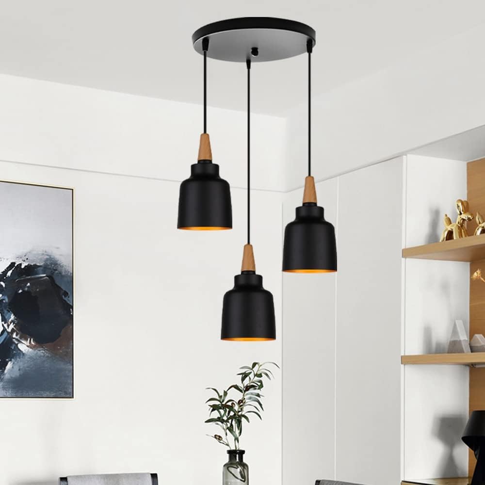 Wyspa kuchenna Wispa Lekko z metalowym odcieniem Wykończenie Czarne światło przemysłowe Regulowana wysokość wisząca lampa kompatybilna z restauracją jadalni, żyrandol innovate