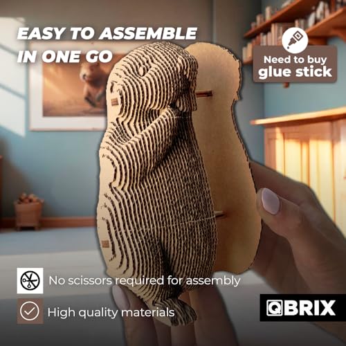 Image of QBRIX Beaver 3D Puzzles for Adults, 3D Puzzles for Adults, 3D Model Kit for Teens, DIY Crafts for Home Decor, Original Gift for Boys&Girls 14+, Cardboard Model Building Kit