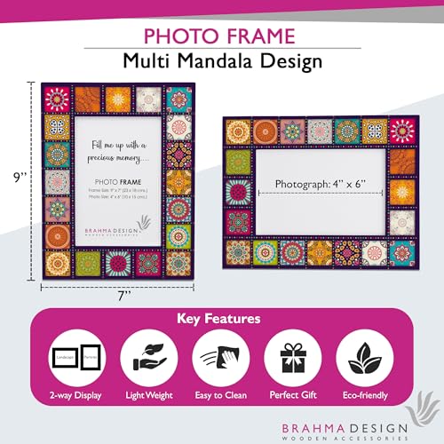 Image of Photo Frame with Gift Box | Size: 9 inch x 7 inch (Photo 4 inch x 6 inch) | Multi Mandala | Aesthetic Decorative Photo Frame for Wall Mount and Tabletop