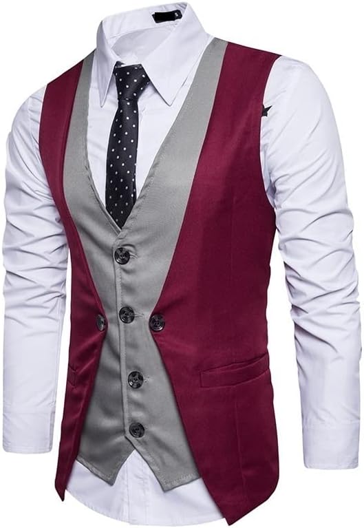 Men's Formal Vest Layered Fake Two-piece British Gentleman Suit Slim Business Wedding(X-Large)