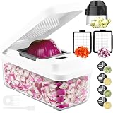 Vihoom Decoupe Legumes, Coupe Legumes Multifonctions, Découpeur de Légumes avec 2 Lames Interchangeables, 6 en 1 Spiraliseur de Légumes pour Concombre, Courgette, Carotte