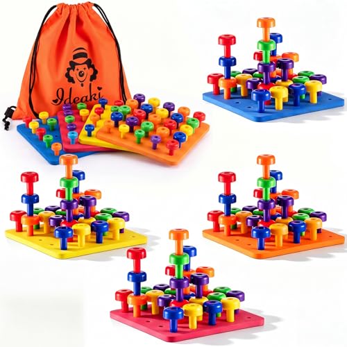Image of Toddler Peg Boards Montessori Stacking Toys,Red,Yellow,Blue,Orange