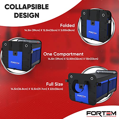 Fortem Car Trunk Organizer, Suv Trunk Organizer, Car Storage Organizer, Collapsible Multi Compartment Car Organizer, Non Slip Bottom, Adjustable Securing Straps, Foldable Cover (2 Compartments, Blue) #TOP3