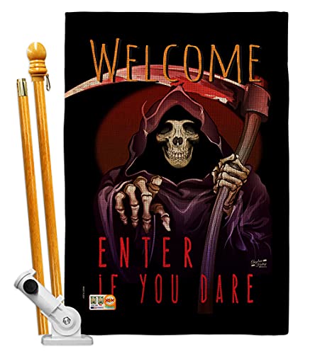 Enter If You Dare House Flag - Set Fall Halloween Witch Trick or Treat Spooky Night Black Cat Season Autumntime Pumpkin - Decoration Banner Small Garden Yard Gift Double-Sided Made In USA 28 X 40
