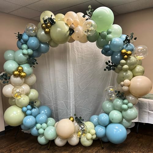 Image of Dusty Blue Green Balloons, 60 Pcs 12 Inch Haze Fog Blue Sage Green Balloons with Sand White Metallic Gold Balloon for Boho Baby Shower Wedding Birthday Engagement Bridal Shower Party Decoration