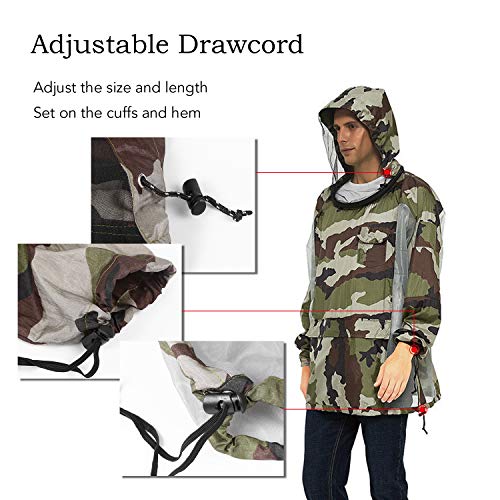 DECDEAL Jaqueta respirável para insetos com capuz com zíper Mosquito Repelente de malha de malha de
