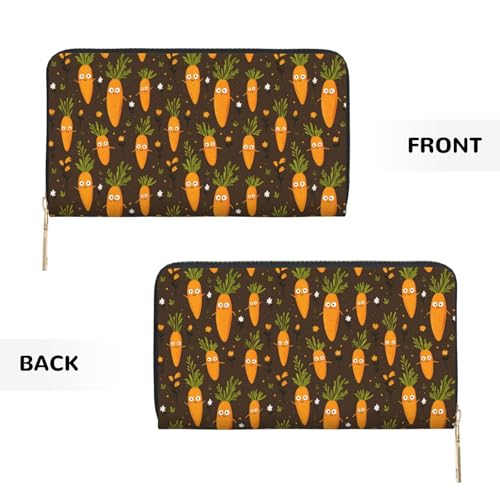 Cartoon Cute Carrot Print Wallet Women Men, Long PU Leather Wallets for Women, Cute Womens Travel Wallet Purse Pouch with Zipper Pocket2