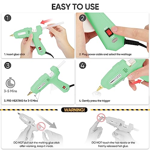Image of ROMECH Full Size Hot Glue Gun with 60 /100W Dual Power and 21 Hot Glue Sticks (7 /16 inch), Fast Preheating Heavy Duty Industrial Gluegun with Storage Case for Crafting, DIY and Repairs (Light Green)
