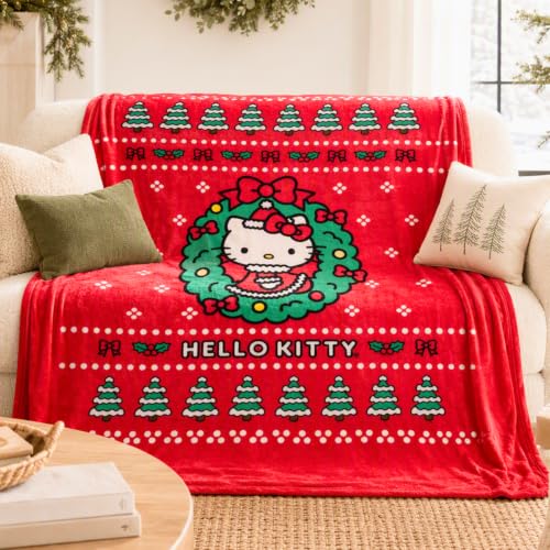 Franco Collectibles Sanrio Hello Kitty Ugly Sweater Christmas Blanket, Super Soft Holiday Cozy Plush, 70 in x 50 in, (Officially Licensed Product)
