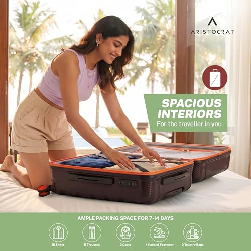 Image of Aristocrat Altitude 8 Wheel Large Size (Check-in) Hard Case Trolley Bag | Combination Lock |Tough and Durable Polypropylene Luggage | 3 Year International Warranty| 78 CM Suitcase for Travel| Brown