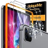 [2+2 Stück] UniqueMe Schutzglas für iPad Pro 12,9 2022/2021/2020 Schutzglas [2 Stück Full Screen Schutzglas und 2 Stück Kameraschutz], HD Klar Blasenfreie Schutzglas iPad Pro 12,9 mit Positionierhilfe