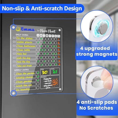 Image of PigPotParty Acrylic Magnetic Chore Chart for Kids, 2 Pack 12 x 9.5 Inch Reward Chart for Multiple Kids and Teens, Dry Erase Chore Board for Fridge, Embedded Magnets, 8 Wet Erase Markers and 1 Towel