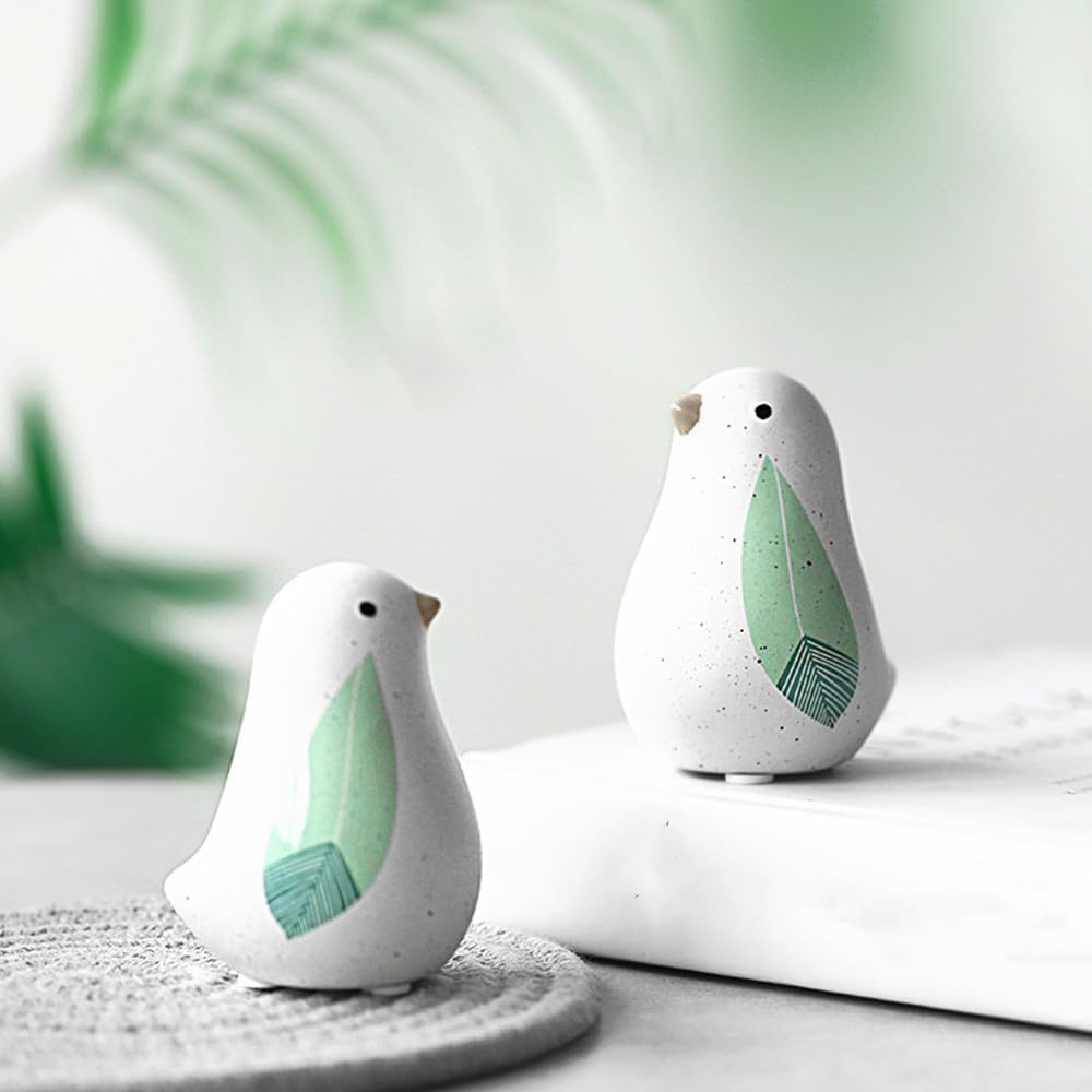 3pcs Bird Statues, Ceramic Green Leaf Wings Bird Figurines for Mid-Century Home Decor, Art Crafted Animal Sculptures for Living Room, Bedroom, Bookshelf, Desk Decor