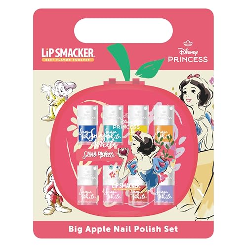 Lip Smacker Blancanieves Big Apple Nail Polish Set, Set de Esmalte de Uñas de 9 Piezas Infantil con Secador de Uñas Eléctrico en un Bonito Estuche Regalo con Forma de Manzana de Princesas Disney