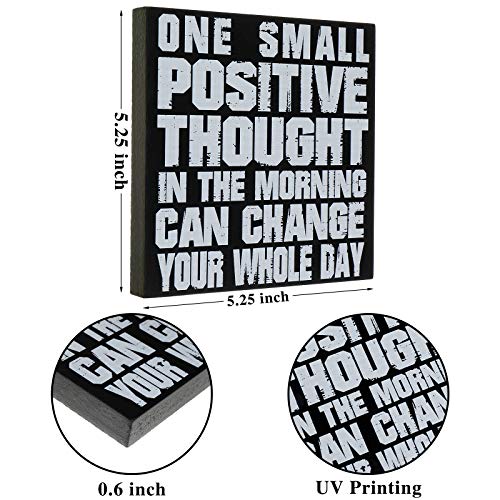 2 Pieces Wooden Inspirational Box Signs You Are Amazing Desk Home Decor Signs Rustic Positive Wood Plaque, One Small Positive Thought In The Morning Can Change Your Whole Day Sign, 5.25 Inch #TOP2