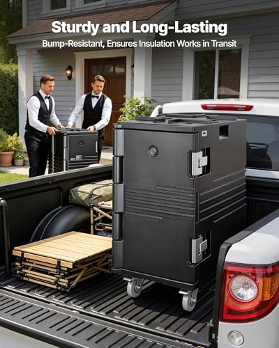Image of VEVOR Insulated Food Pan Carrier, 127 Qt Non-Electrical Food Warmer, with Swivel Wheel & 304 Stainless Steel Latch, LLDPE Stackable Hot Box, for Various Pan Sizes(NOT Included), Fit Catering BBQ Event