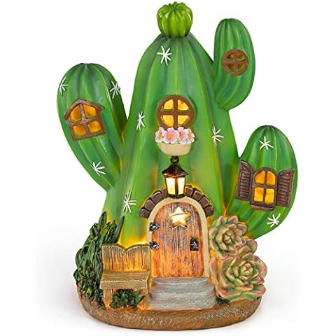 VP Home Enchanted Cactus Cottage Solar Light for Home and Outdoor Decor, Cactus Cottage Solar Powered Flickering LED Garden Light Cottage Backyard Halloween Decoration Cover