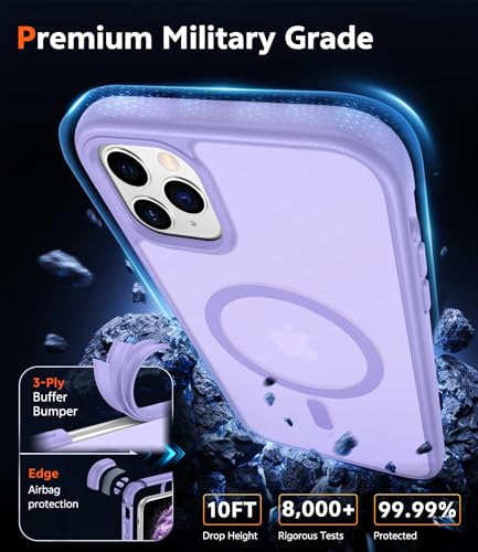 Image of FNTCASE for iPhone 11 Pro-Max Case: Matte Magnetic Phone Cases Compatible with Magsafe Slim Anti Yellowing Military Grade Drop Protection Rugged Protective Translucent Cell Phone Cover (C-Purple)