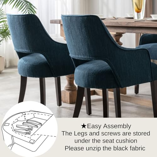 DM Furniture Farmhouse Dining Chairs Set of 2 Upholstered Linen Kitchen Chairs Accent Side Chair with Solid Wood Legs/Armrest for Living Room/Dining Room/Bedroom/Restaurant, Blue